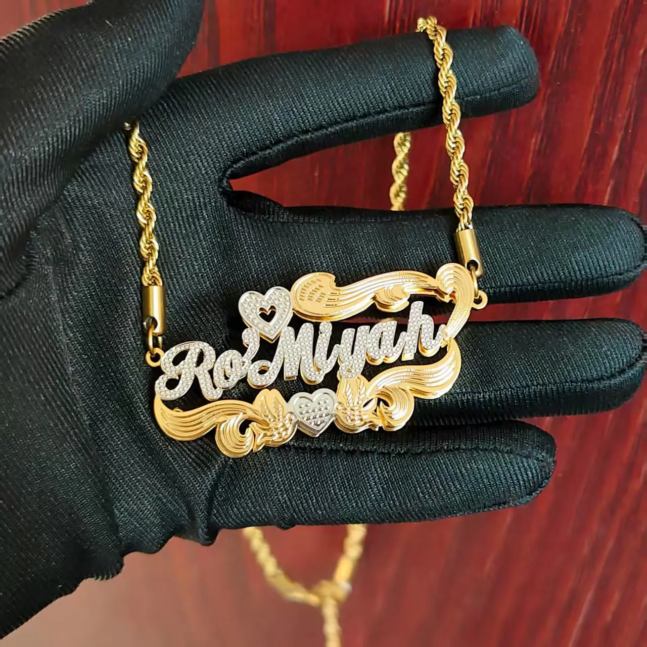 

DHQH Wholesale Customized Name 3D Nameplate Necklace Personalized 3D Double Necklace Personalized Jewelry Valentine's Day Gift