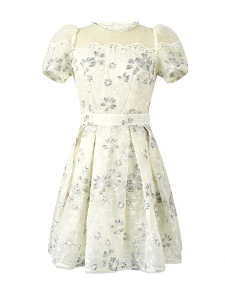 Vrouwen Kleding Zilverachtige Heldere Zijde Bloemen Korte Jurk Elegante Sexy Off-Shoulder Slanke A-lijn Mini Vestidos Zoete Formele Party prom