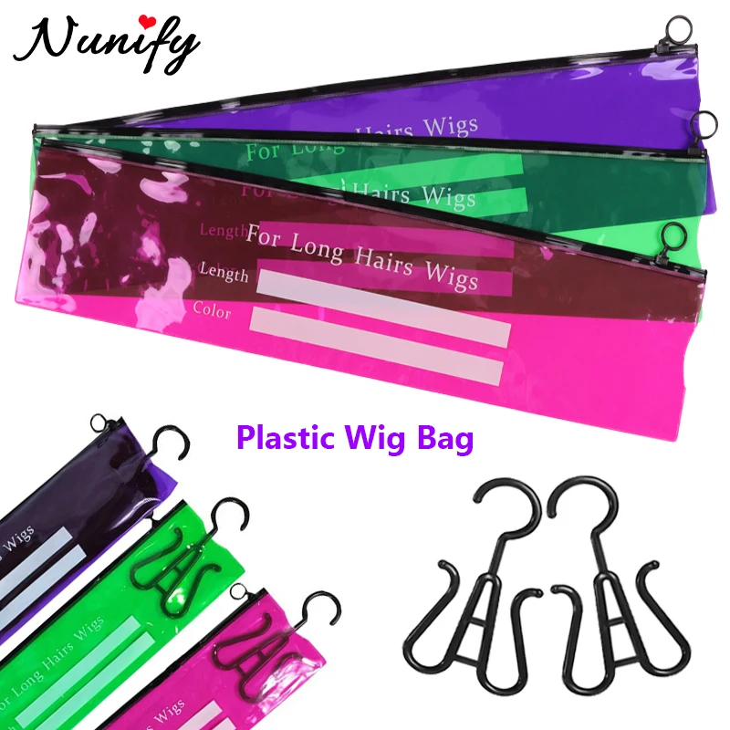 New Plastic Wig Packaging Bag & Holder For Wigs Anti-Dust Carrier Case Pink Wig Storage Bag With Ziplock 5Set 14*60cm Waterproof