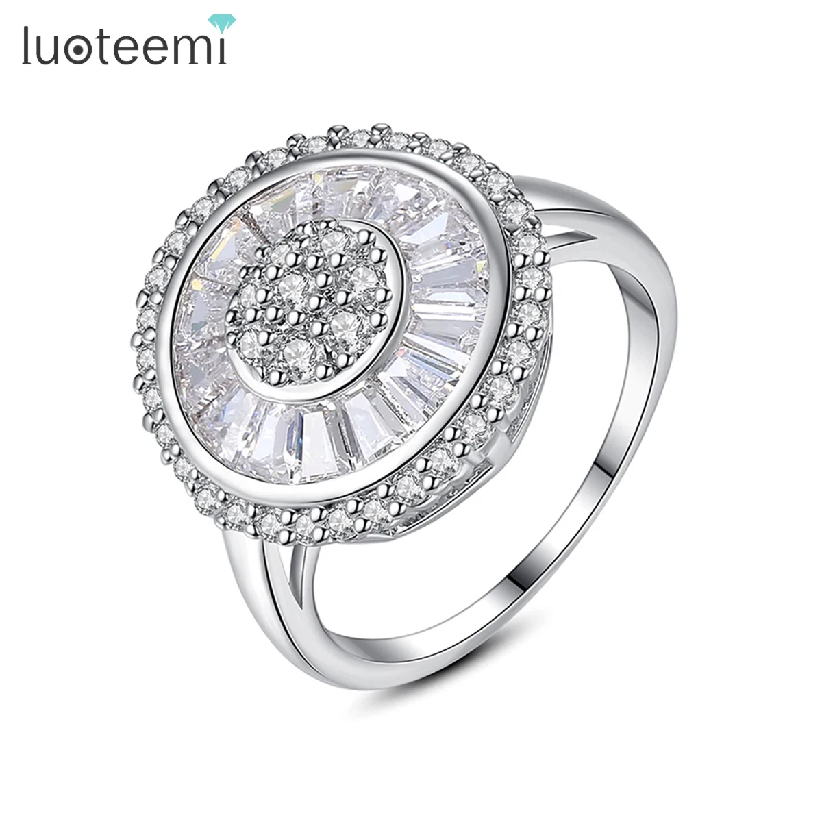 

LUOTEEMI Luxury Bling Clear Cubic Zirconia Pave Setting White Gold Plating Round Shape Woman Wedding Fashion Rings 2023 New