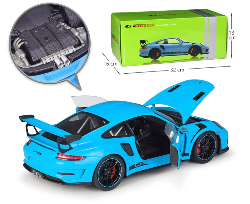 Porsche 911 GT3 RS Welly Diecast 1:18 Scale Model Car High Simulator Sports Car Metal Alloy Toy Car For Children Gift Collection