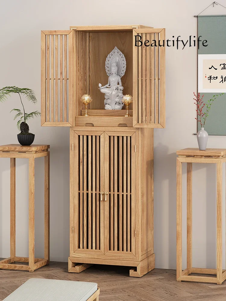 Buddhist niche,  vertical cabinet, Bodhisattva cabinet, Buddhist cabinet, household God of Wealth offering a simple altar