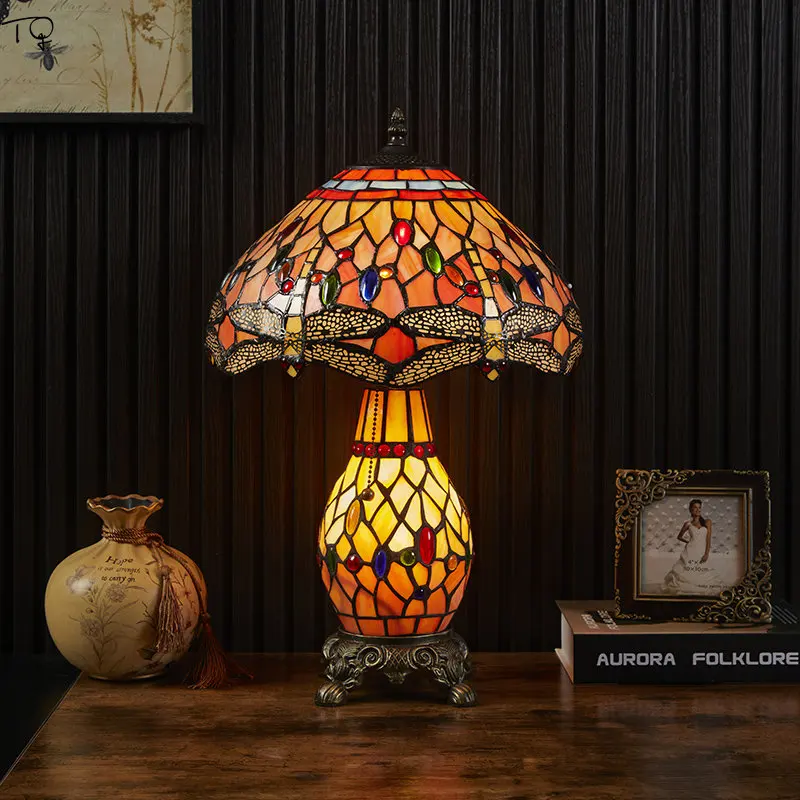 American Vintage Retro Tiffany Table Lamp LED E27 Stained Glass Desk Lights Home Decor Loft Coffee Table Living/Model Room Study