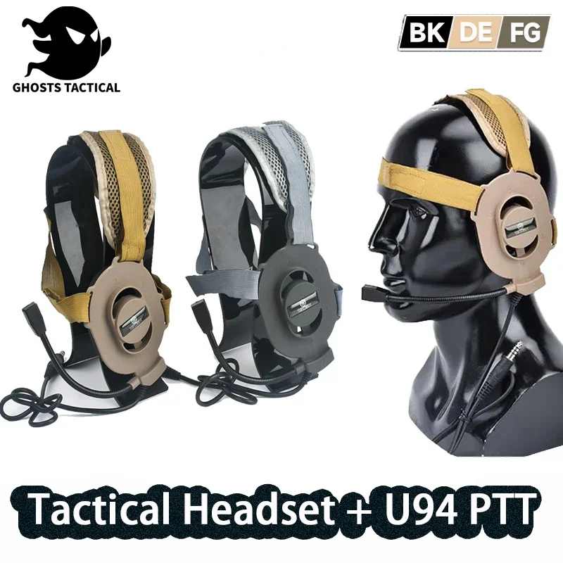 Tactical Military Bowman Elite II communication head-mounted earphones U94 7.0 PTT plug Kenwood Baofeng UV-5R wireless access