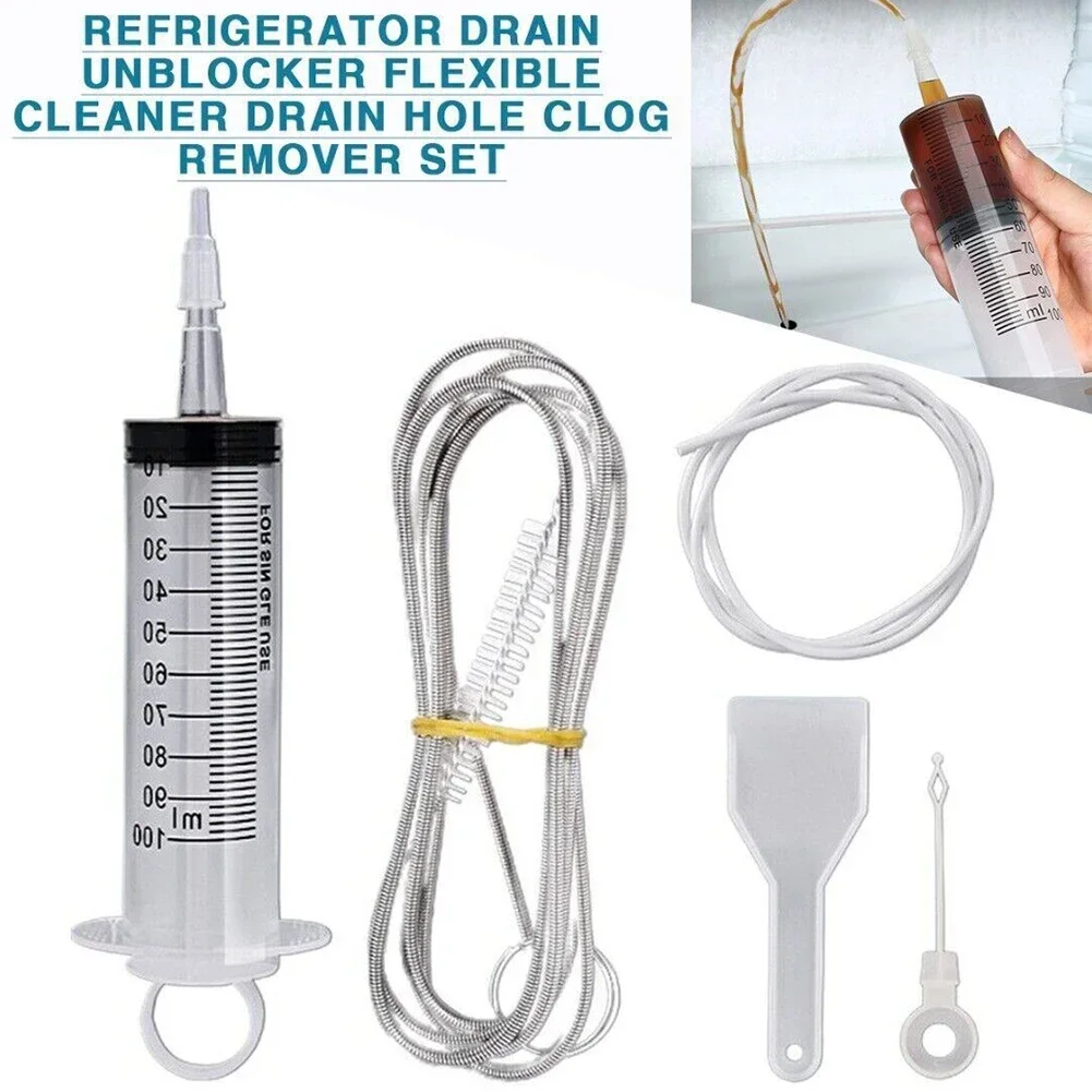 5pcs Fridge Dredging Kit Flexible Refrigerator Scrub Brush Reusable Fridge Drain Hole Dredging Remover Cleaning Syringe Shovel image 2