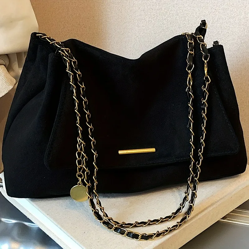 Bolso de mano de ante de color liso, estilo vintage, tipo bandolera, de gran capacidad, versátil, para llevar al hombro, ideal para ir de compras o salir de paseo, espacioso.