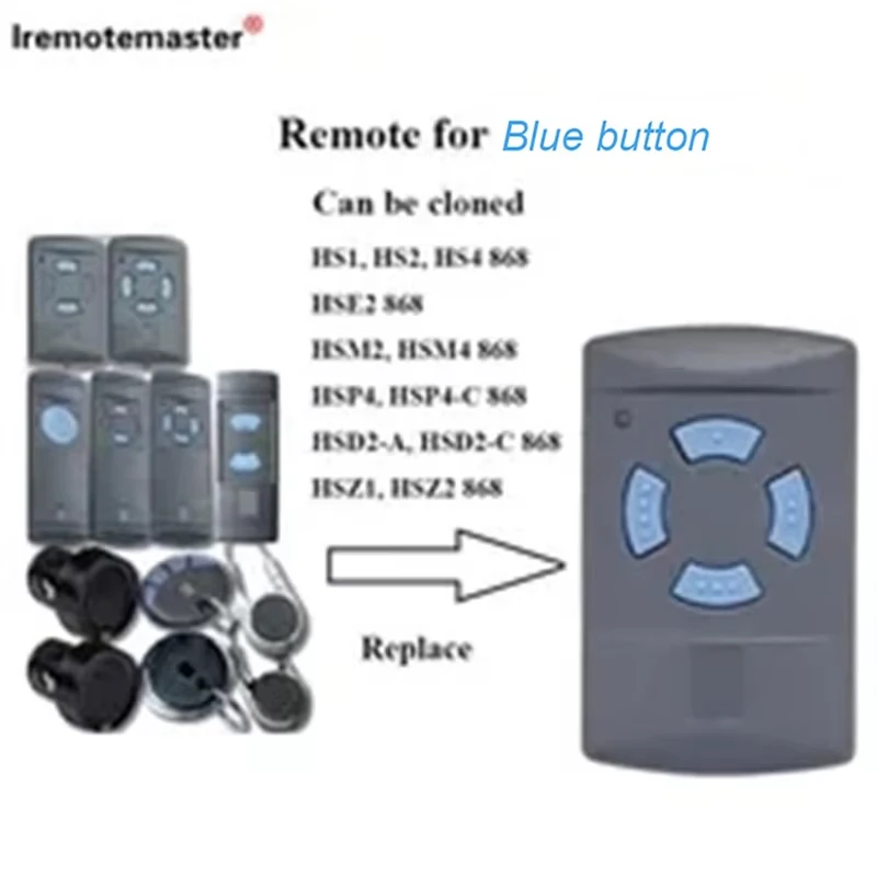 For Blue Button 868MHz Transmitter HSM2 HSM4 Garage Door Remote Controls with Fixed Code Replacement Openers