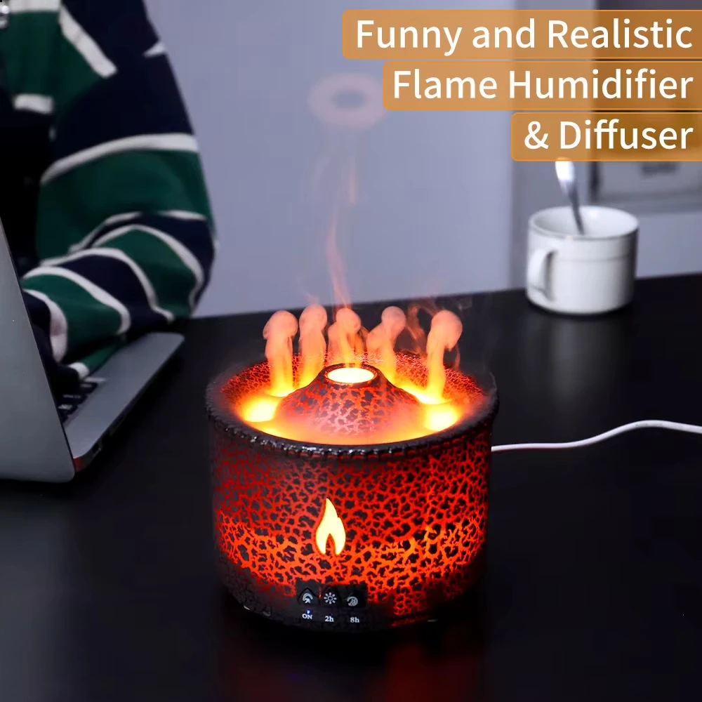 Essential Flame Fragrance Fire Aroma Home Diffuser Ultrasonic Fogger Diffuser Oil Maker Humidifier LED Jellyfish Mist