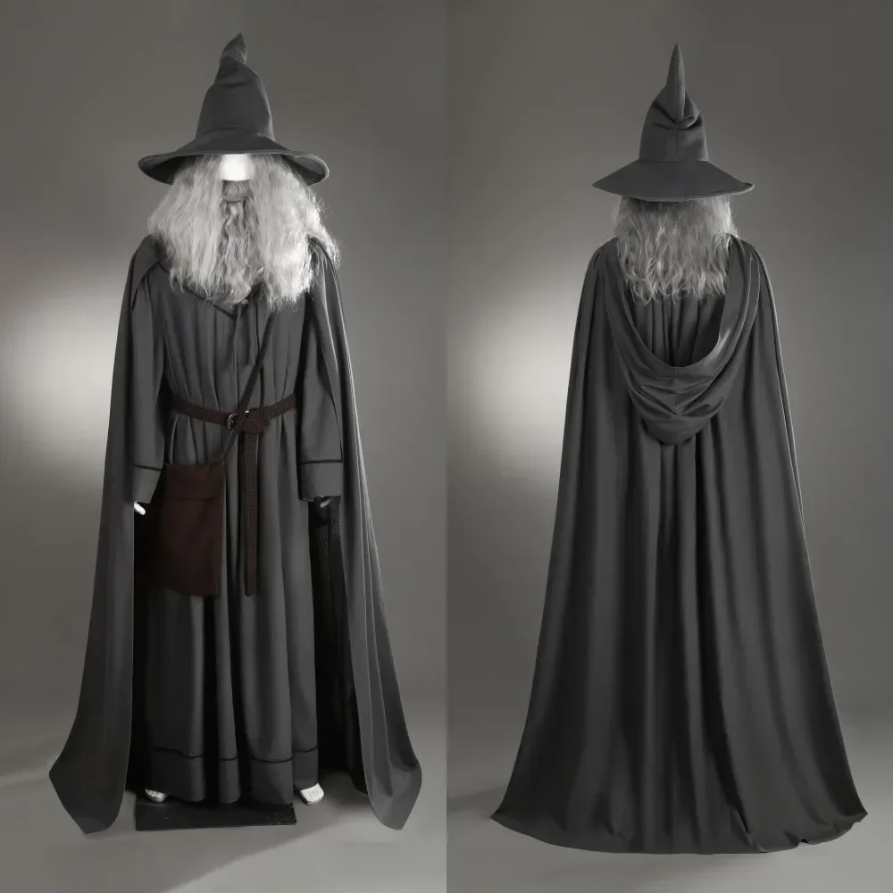 Grey Gandalf Cosplay Costume Robe Cloak Outfit with Hat Wig Beard Halloween Carnival Suit Custom Size