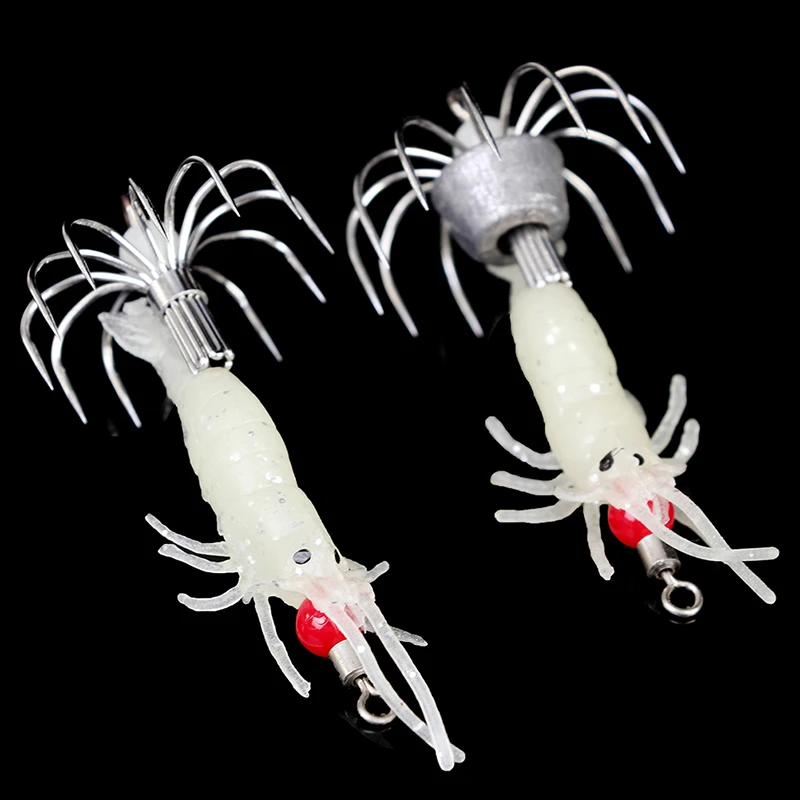 

Sell Well 1Pc Lichtgevende Inktvis Jigs Wit Glow Hout Garnalen Met Octopus Squid Jig Haken Inktvis Vissen Lokken Wholesale