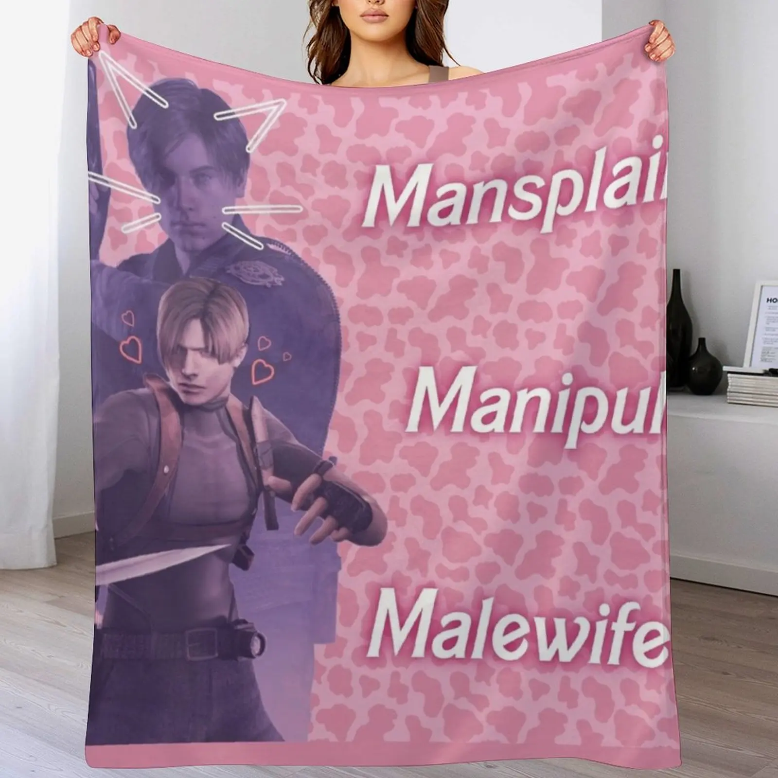 

Mansplain, Manipulate, Malewife Leon (Cow) PINK VERSION Throw Blanket Warm Throw Blanket Gift for Anniversary