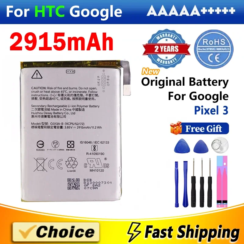 1 шт., 2915 мАч, 100% оригинальный аккумулятор для HTC GOOGLE Pixel 3 Pixel3, G013B G013A G013A-B, сменный литиевый аккумулятор для телефона + инструменты