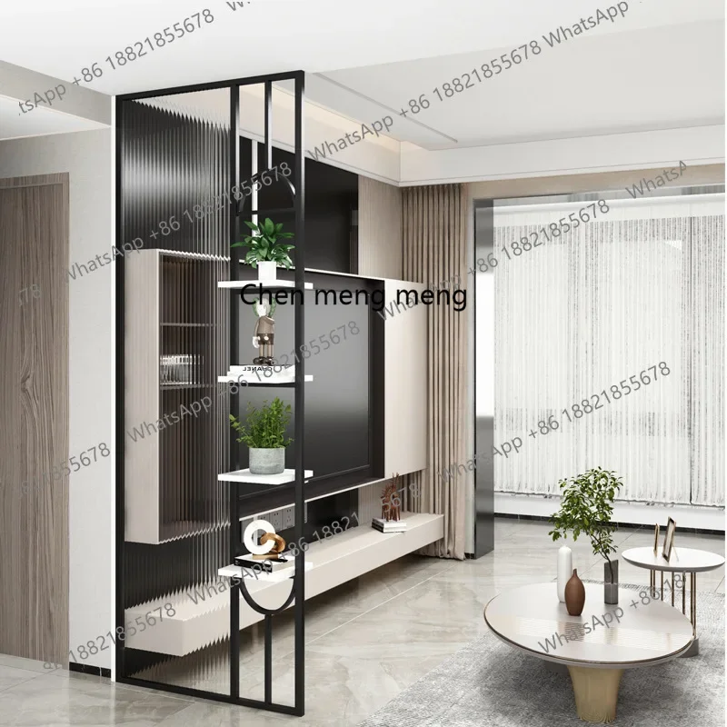 E153 Modern glass partition entrance entry living room simple partition wall frame light luxury wrought iron screen