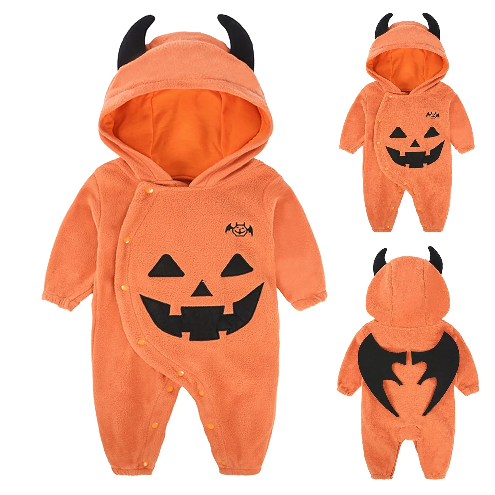 Fleece Baby Jumpsuit Hooded Baby Halloween Costume Toddler Clothes Orange Cosplay Infant Rompers Kids Onesie