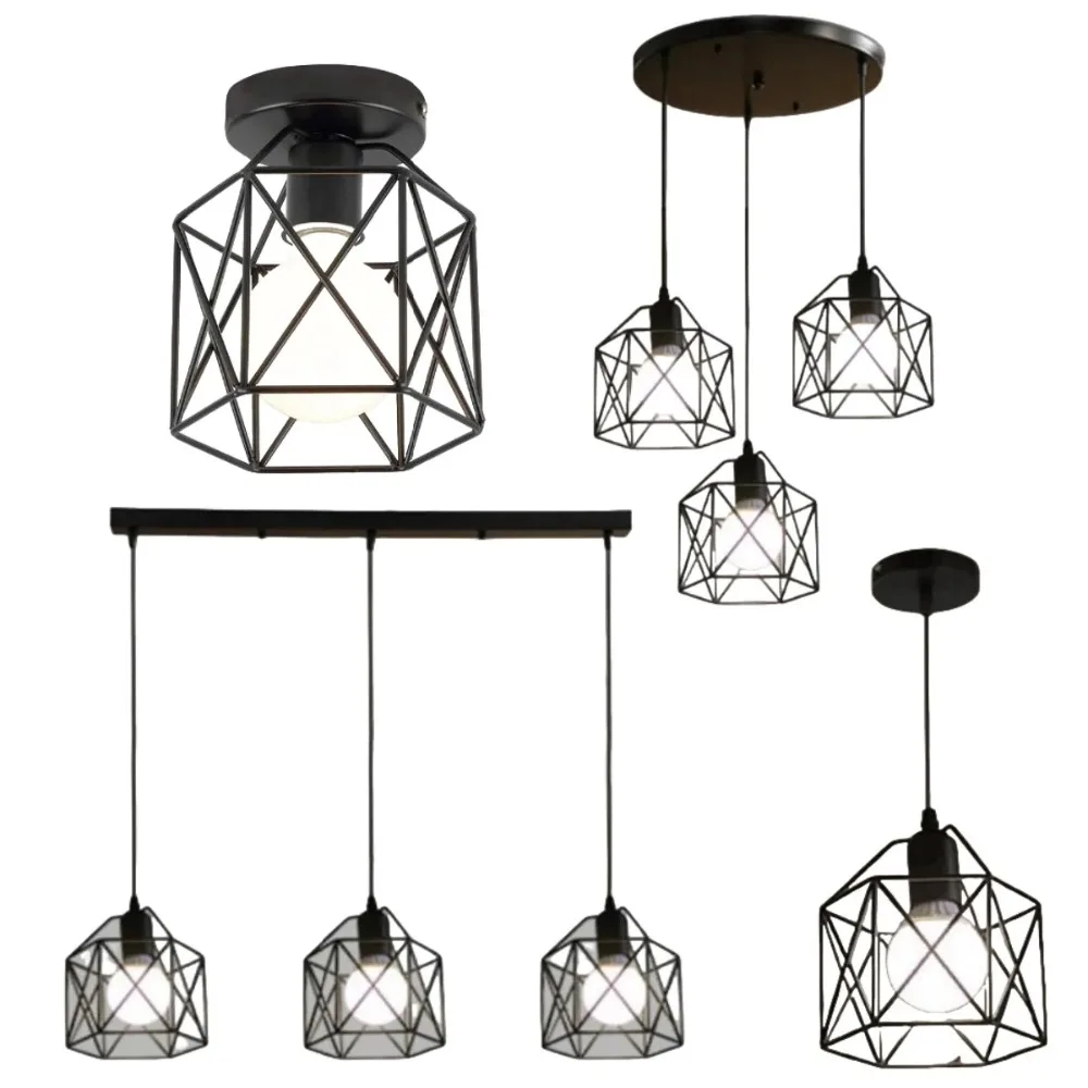 Vintage Industrial Pendant Light Led Modern Hanging Lamp for Ceiling Light Fixture Metal Cage Kitchen Island Living Room