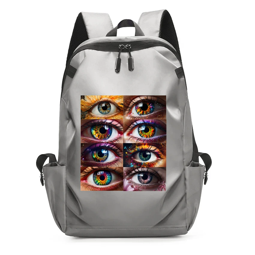 High Quality Men Colorful Pupils Beautiful Eyeballs Pattern Printed Backpack Waterproof Male Women Laptop Backpack USB Charging