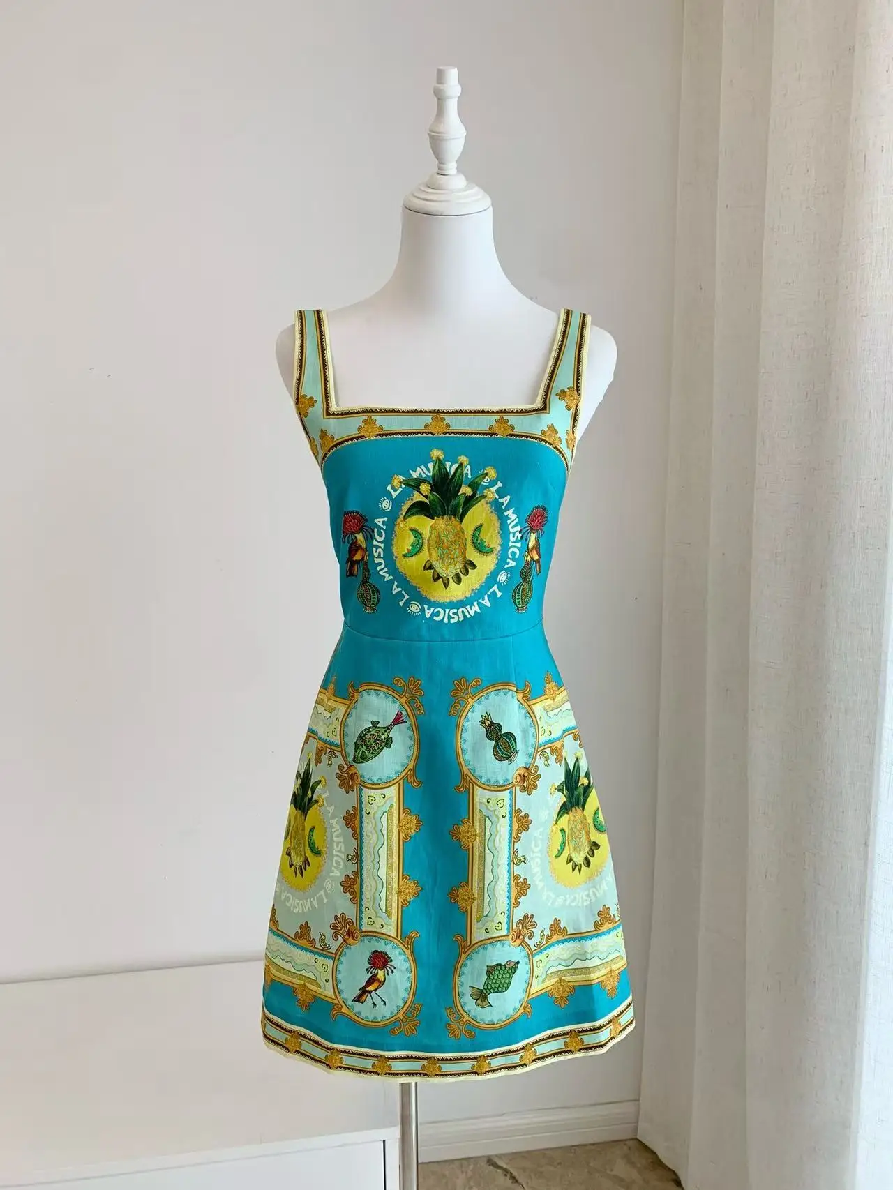 여름 여성 드레스 신상 민소매 레트로 프린트 파티 슬림핏 우아한 스트랩 리본 슬림핏 미니 드레스