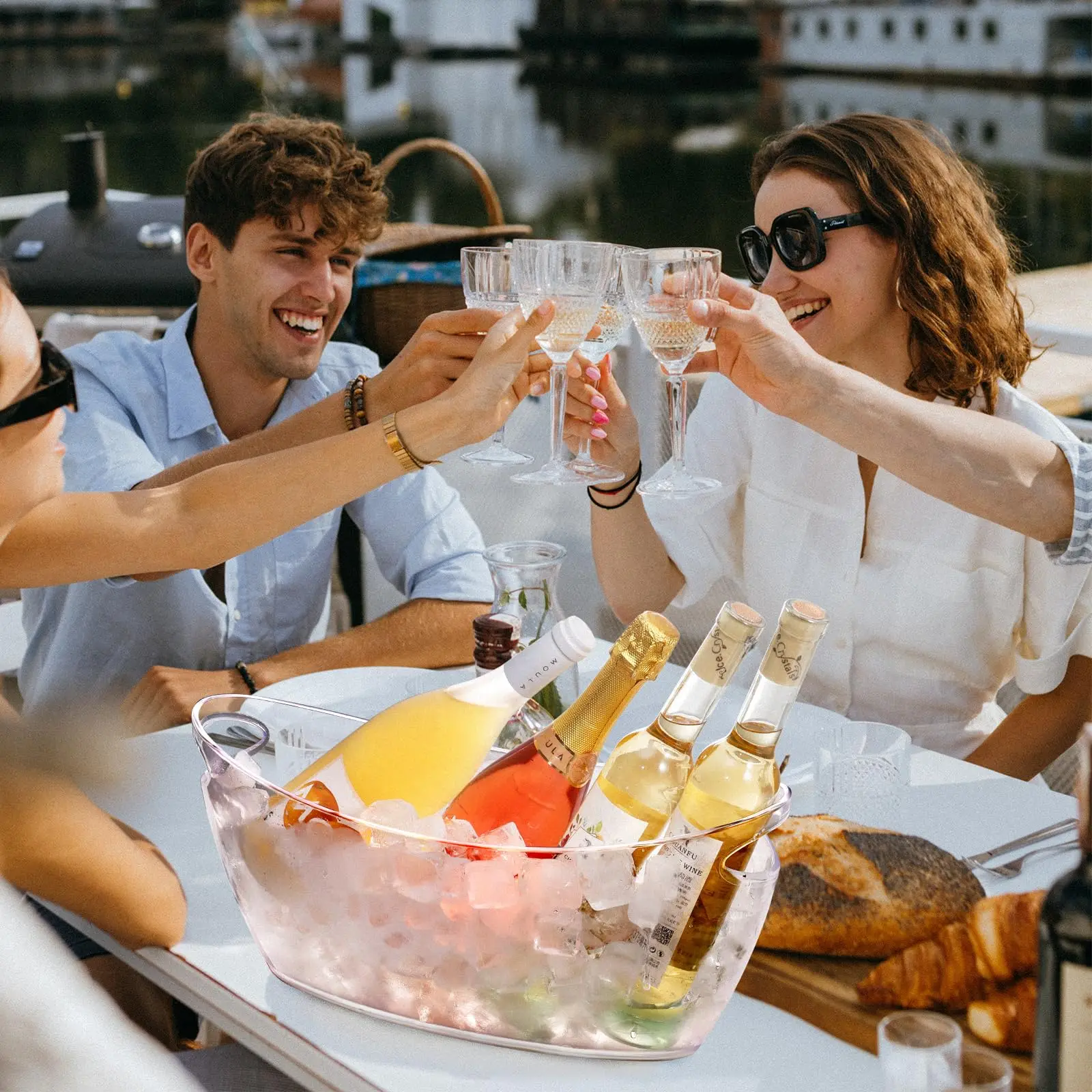 Ice Bucket - Ice Buckets for Parties - Clear Acrylic Champagne Bucket with Easy-to-Carry Handles