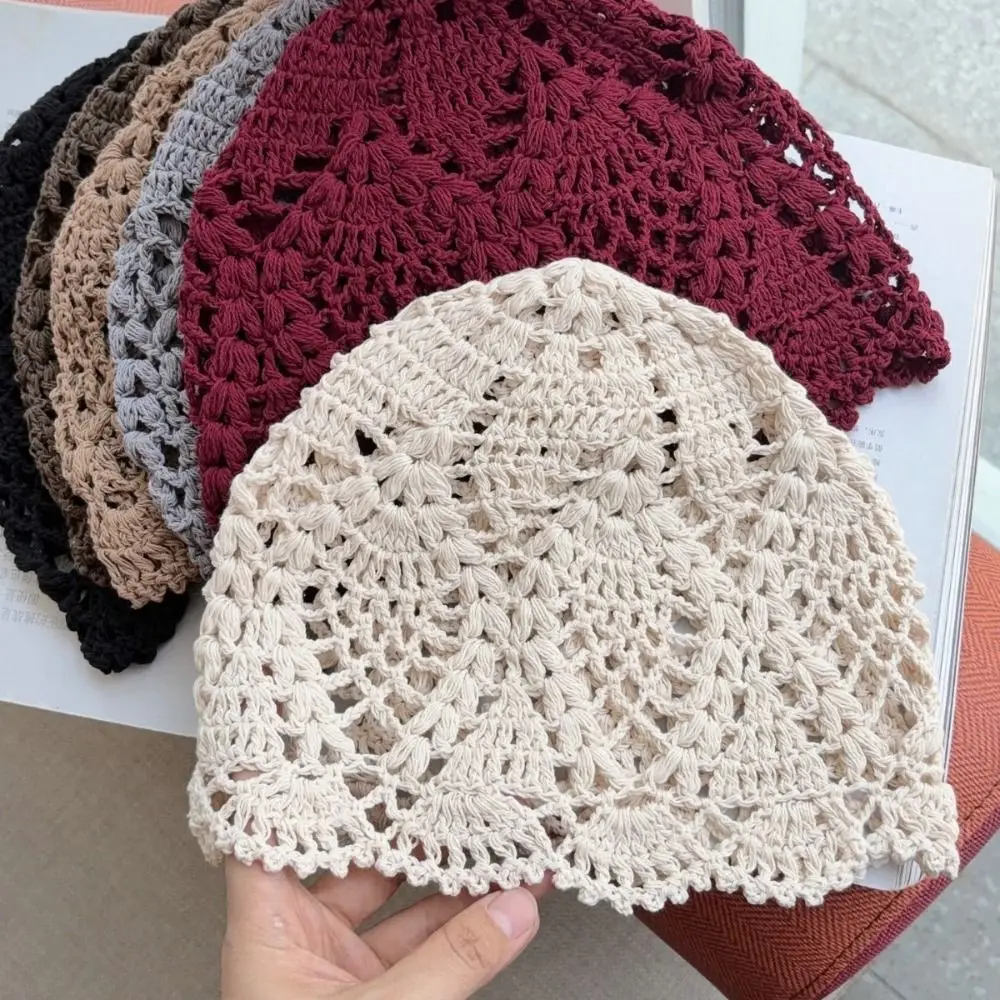 Gifts Hollow Out Crochet Beanie Hat Breathable Lightweight Lace Beanie Hat Floral Pattern Floral Skull Cap Daily Wear