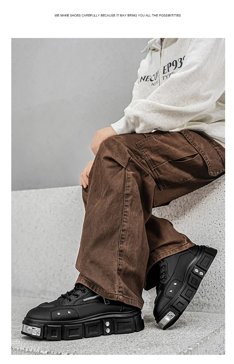 Herren Winter Oxford Stiefel Komfortables Futter Doppelter Seitenreißverschluss Dicke Sohle Erhöhte Höhe Street-Style Lässige Kurze Stiefel – Detail 15