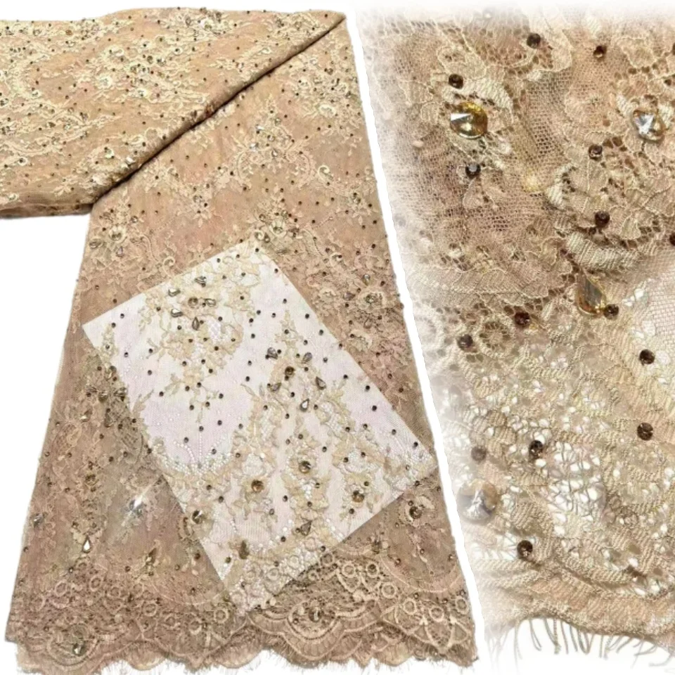 

Роскошная африканская кружевная ткань с пайетками 2026 года, высококачественная вышивка пайетками и бисером на сетке для женских свадебных и праздничных платьев, 3 метра