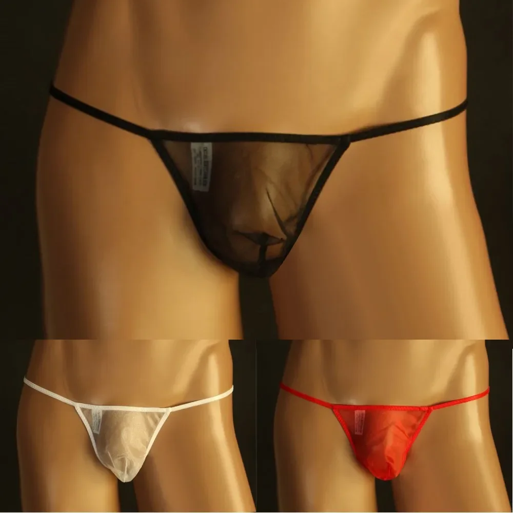 New Men Sexy T-string Thong Lingerie Gay Low Waist Perspective Mesh Briefs See Through Solid Color Underwear Male Sexy Thong