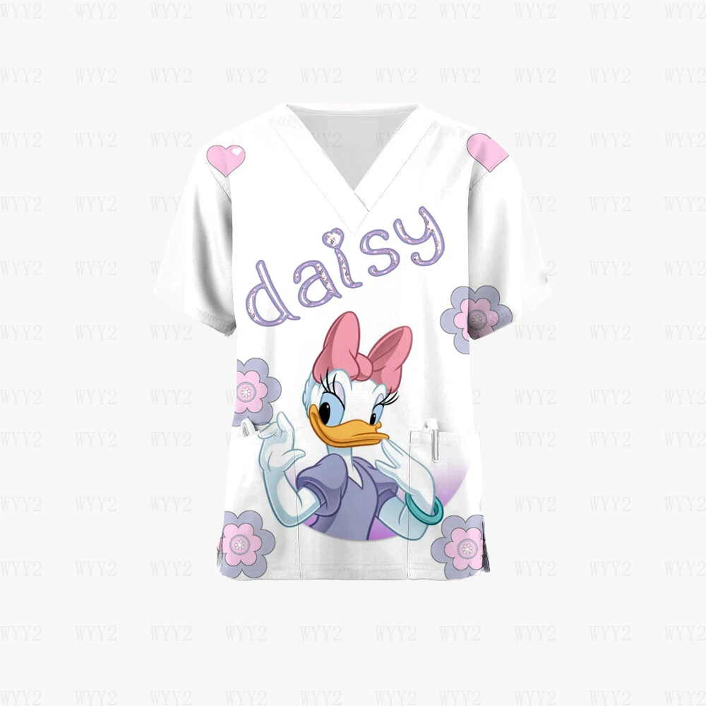 

Donald Duck Daisy Nursing Scrub Top Women's Work Uniform Shirt Short Sleeve V Neck Uniform Nursing Dress Nurse Tunic Uniform