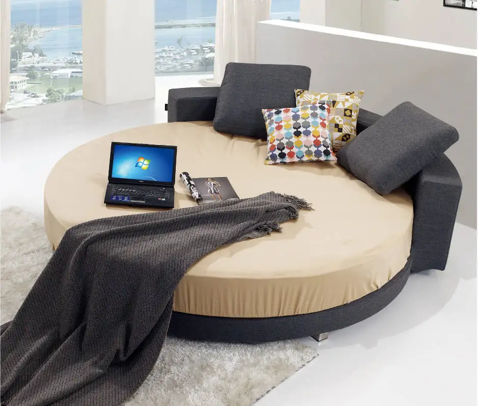 

jq- Modern Luxury Bed Furniture Set with Massage Function Pine Wood Round Base White Finish California Storage Prefabricated*