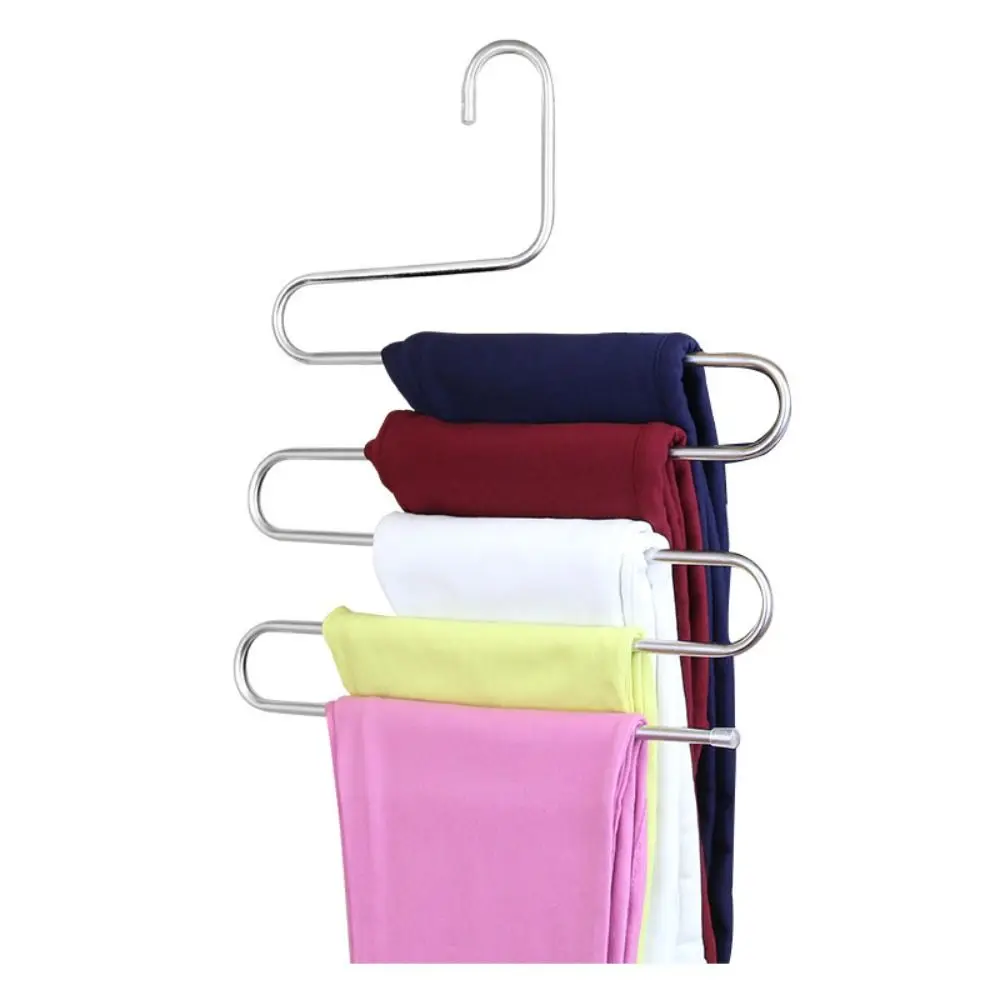 5pcs Stainless Steel Pants Rack Five-Layer Anti Slip Multi-Layer Hanger S-shaped Design Multi-Functional Storage Rack