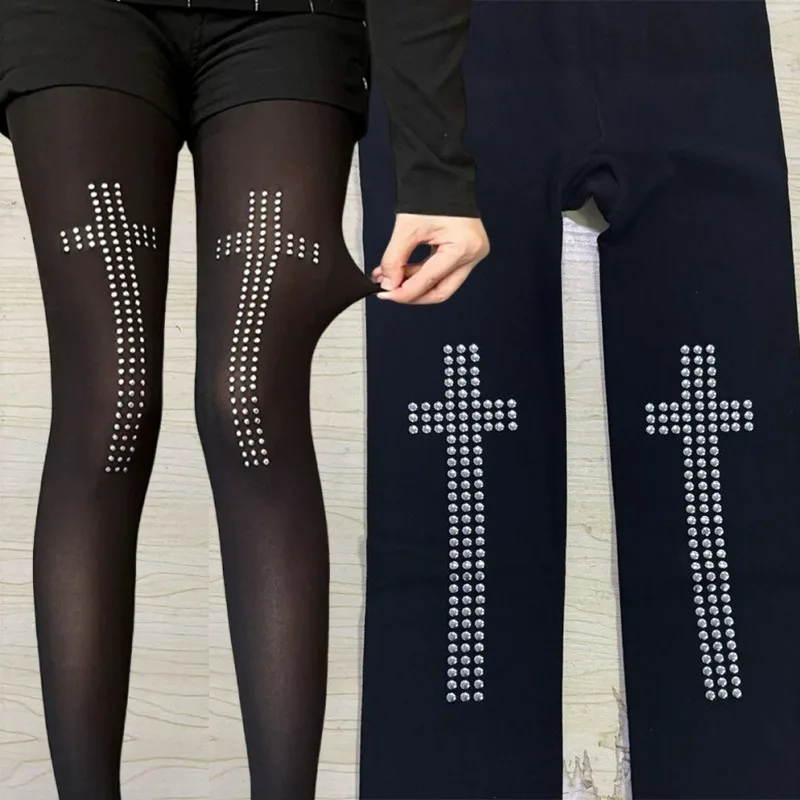 

Women's Sexy Black Tight Pants Shiny Cross Hot Spicy Girls Pantyhose High Elastic Aesthetics Hip-hop Cosplay Y2K Style Sockings