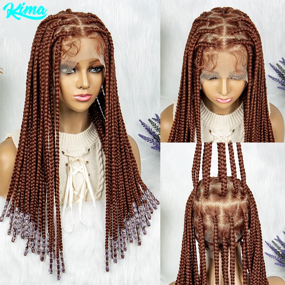 

Synthetic Transparent HD Full Lace Braided Wigs With Beads Crochet Braid Braiding Hair Knotless Box Cornrow Braid Faux Locs Wigs