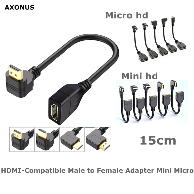 For HD Video HDMI-Compatible Male to Female Adapter Mini Micro D Type 90 Degree Right Angle Male to HDTV AF Extension Cable