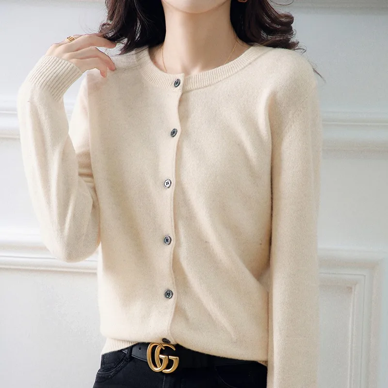 New O-Neck Long Sleeve Sweater Button Cardigan Ladies Knit Tops Fashion Cardigan for Women Autumn Winter Short Crop Top