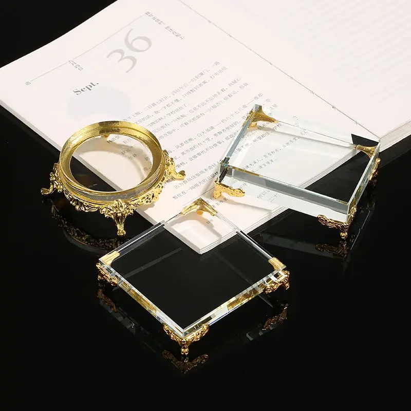 Crystal Glass Metal Pyramid Ornament Base Light Luxury Jewelry Display Plate Figurine Decoration Storage Rack