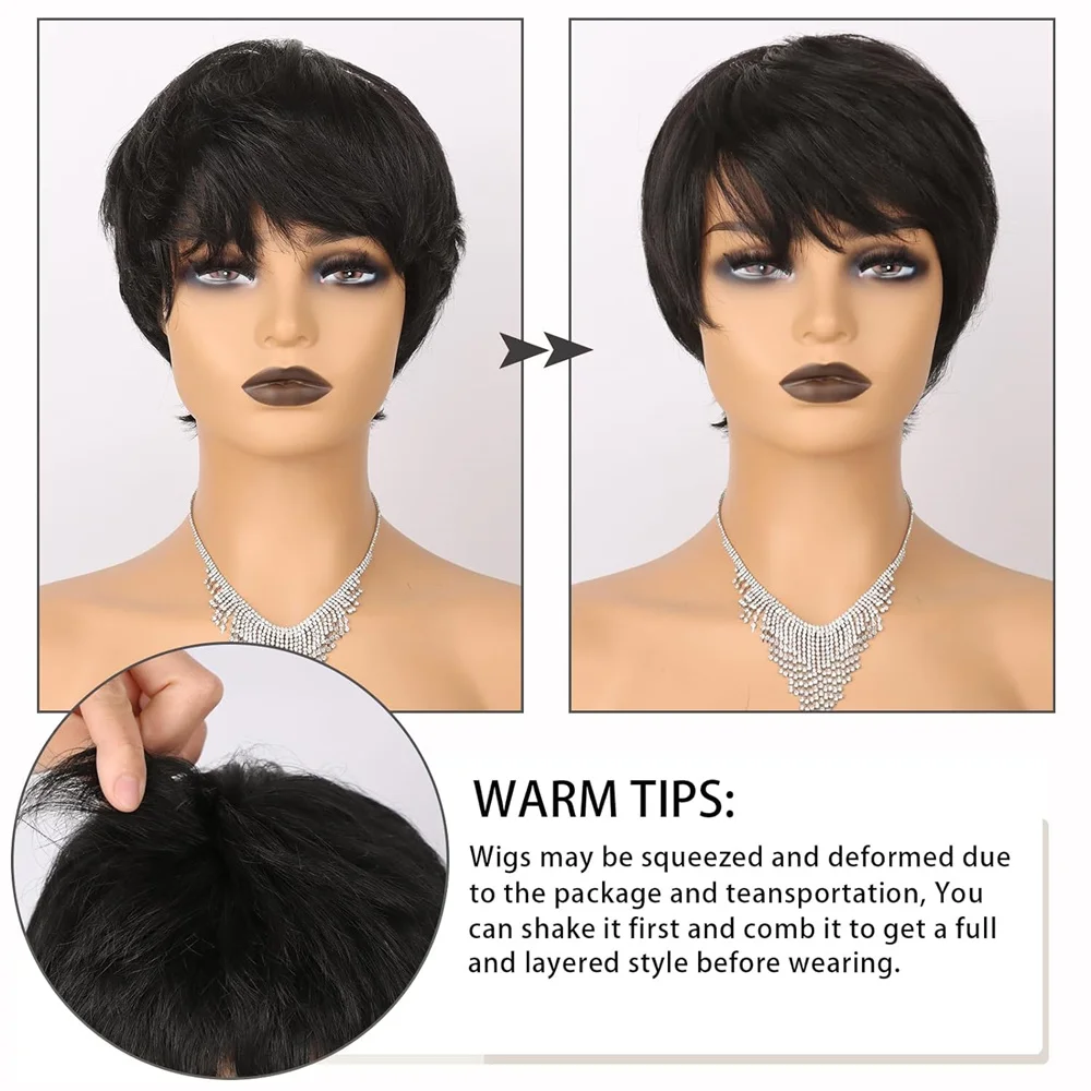 Short Red Pixie Cut Remy Human Hair Wigs Ready To Wear Glueless Straight Natural Color Full Machine Made Honey Blone Wig