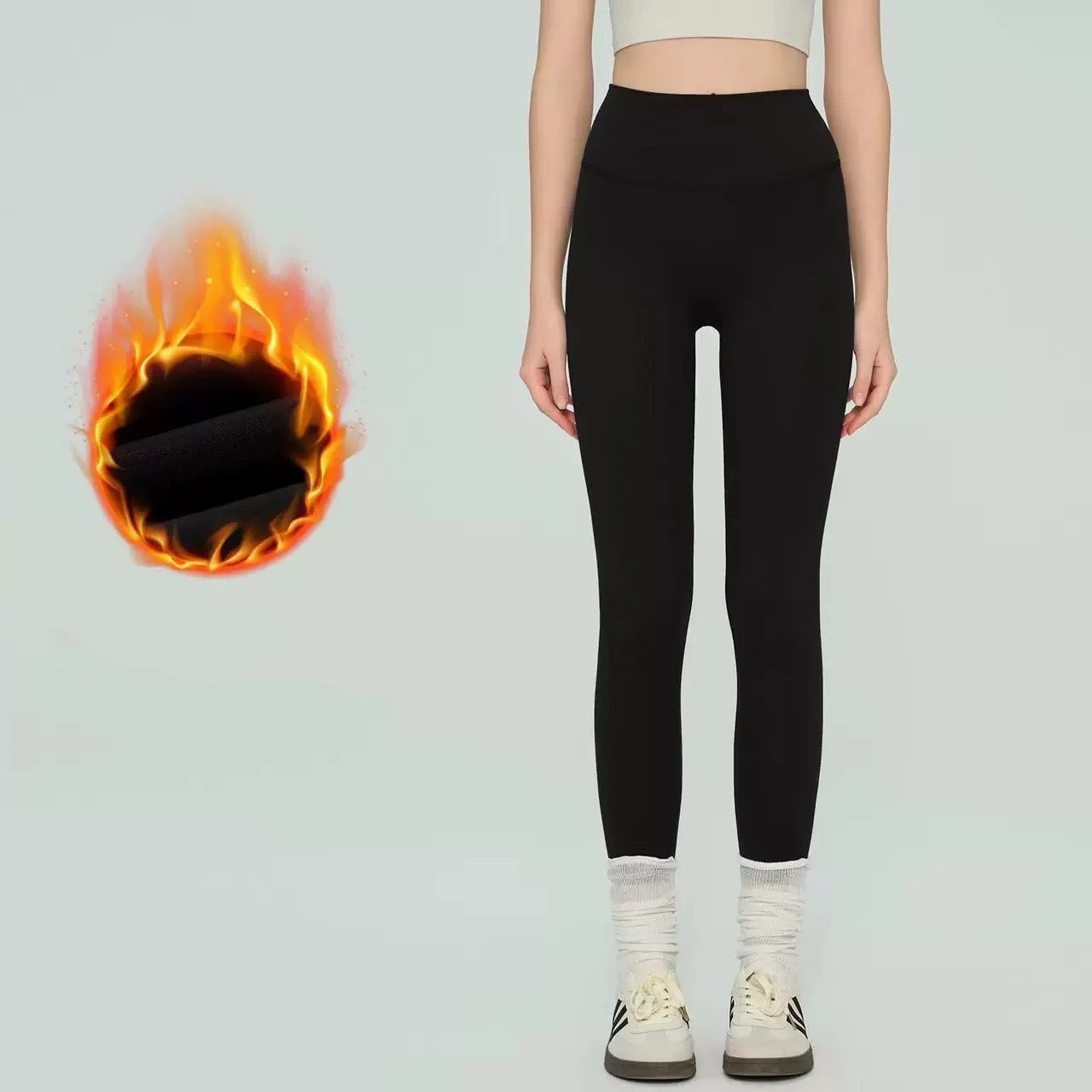 Damen-Fleece-gefütterte, verdickte Yoga-Hose ohne Wulstlinie, hochtaillierte, figurformende Pilates-Strumpfhose, Shark Pants – Detail 22