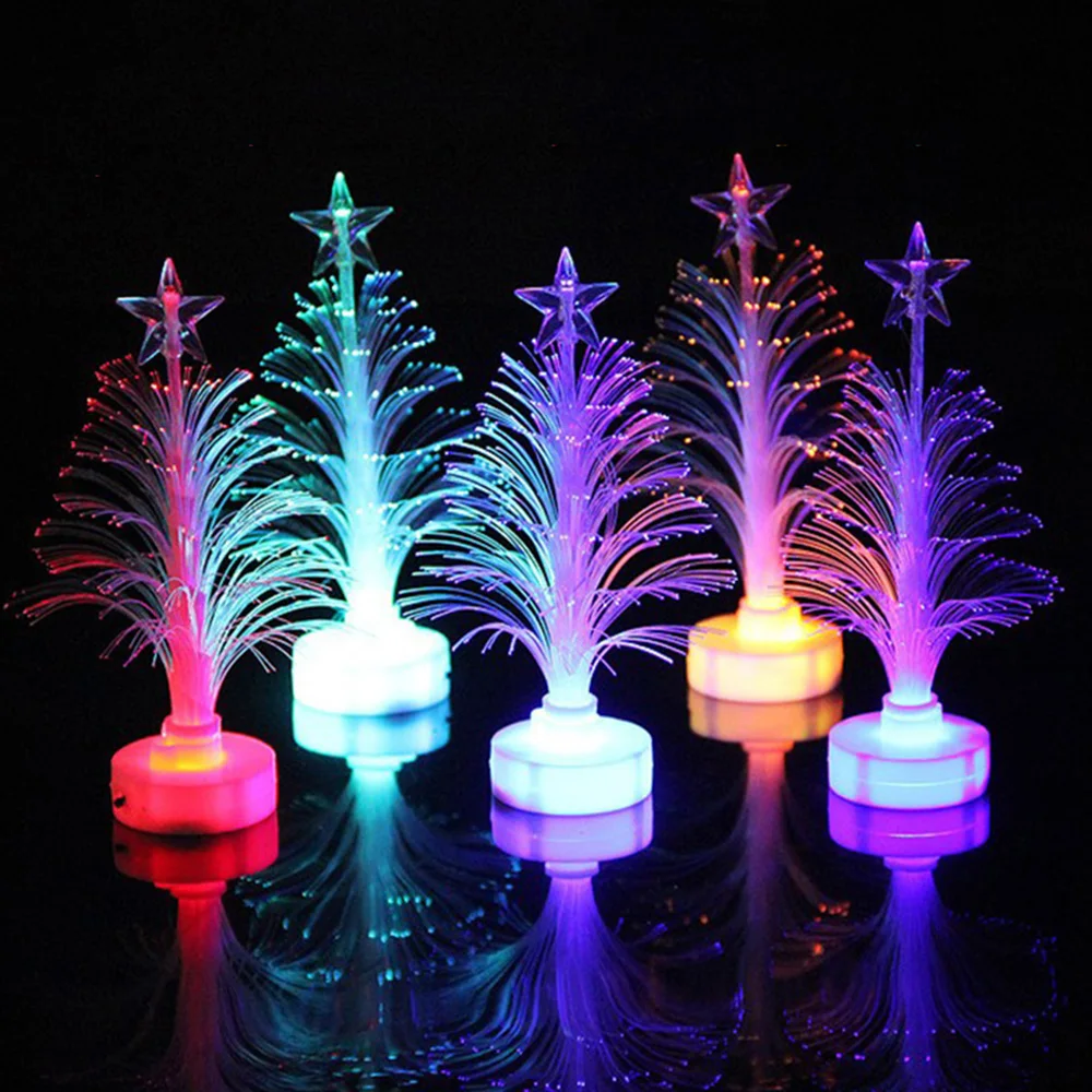Lampu malam serat optik LED warna-warni lampu malam Natal lampu dekorasi rumah hadiah Natal ornamen lampu meja LED liburan