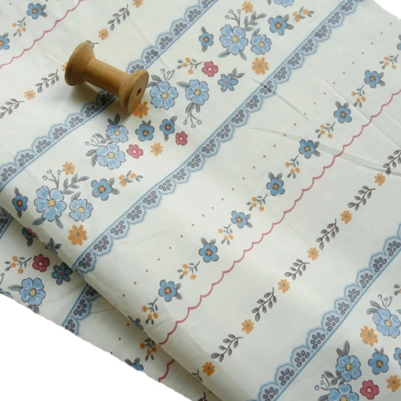 160x50cm Blue Floral Geometric Pure Cotton Fabric for Bedding Dresses DIY Cloth