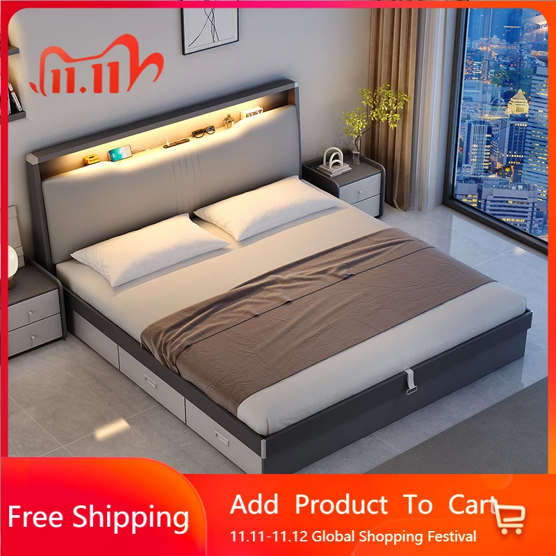 

Современная двуспальная кровать для хранения вещей в стиле лофт для взрослых, дизайн, экономия места, двуспальная кровать для спальни, спальная кровать Camas De Casal, уникальная мебель