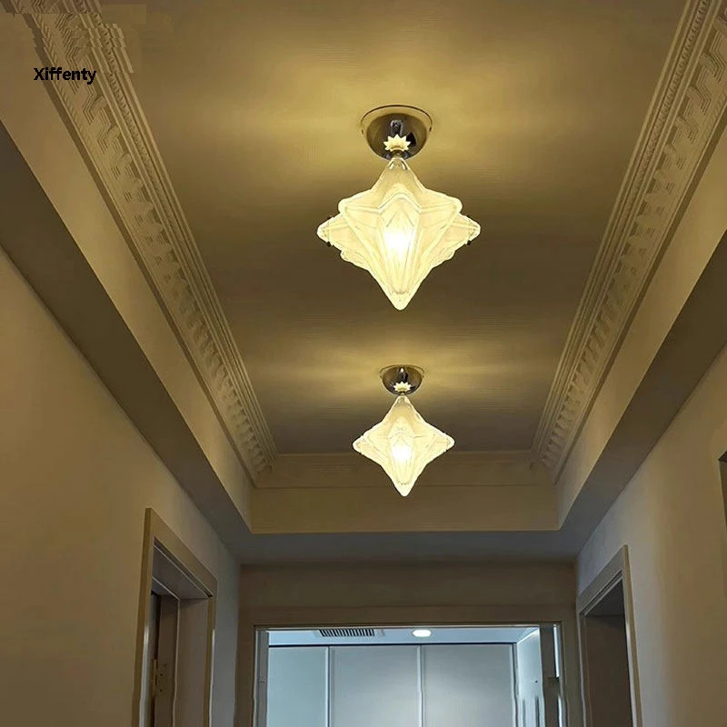French retro ceiling lamp glass chandelier mid-century American Bauhaus balcony corridor entry star aisle light