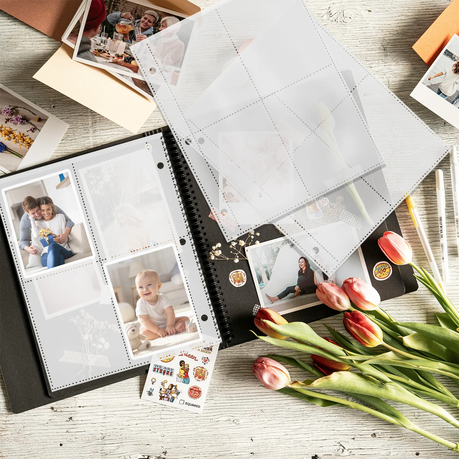 

Four Grid Card Book Inner Pages Clear Pocket Sleeves Laminated Protectors Tear Resistant Portable Card for Kpop