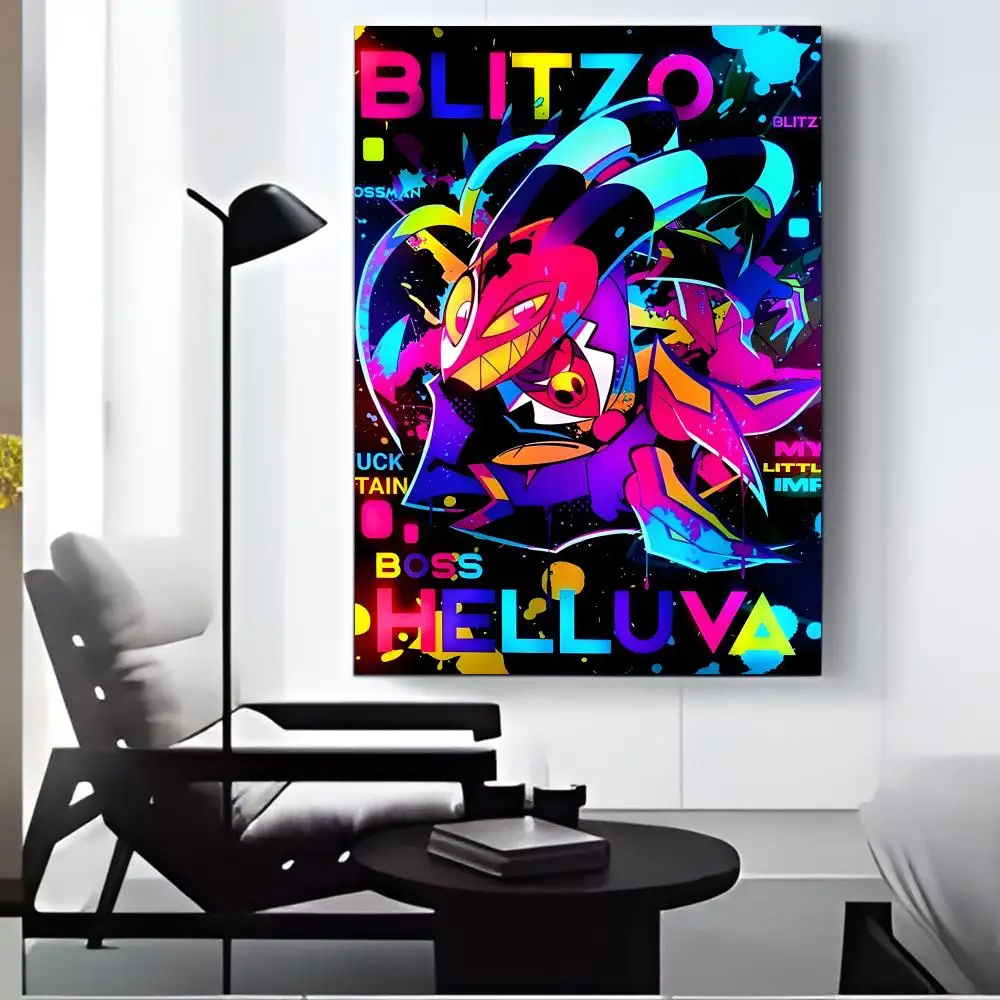 H-Helluva Boss أنيمي اللوحة الخط قماش HD ملصق جدار الفن الداخلية المدخل ديكور المنزل هدايا العيد #4
