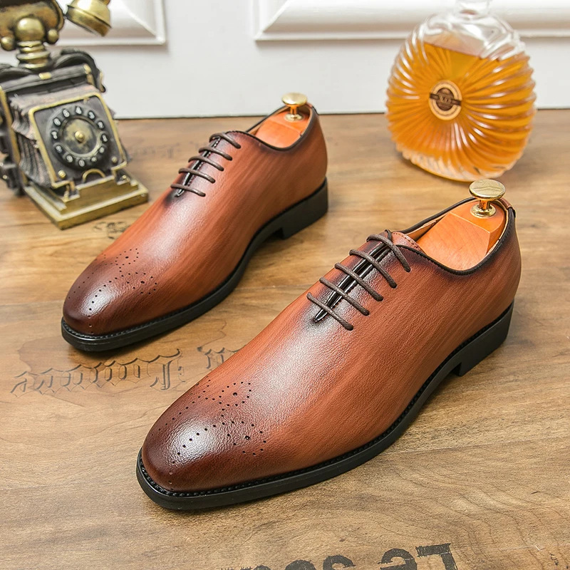 Classic Brand Fashion Brown Men\'s Office Business Dress Shoes High End Leather Casual Shoes Men\'s Loafers Big Size：38-47