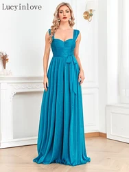 Lucyinlove Blue Shining Long Evening Dress 2024 Luxury Sexy Slit Formal Prom Women Elegant Party Gowns Chic Maxi Dresses