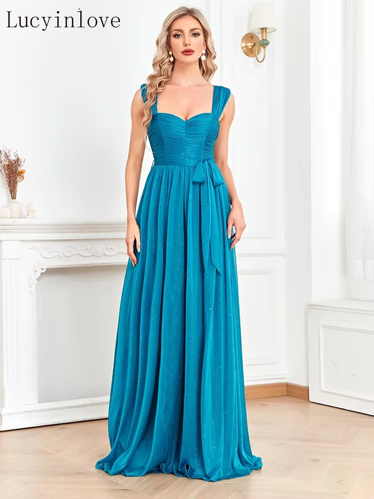 Lucyinlove Blue Shining Long Evening Dress 2025 Luxury Sexy Slit Formal Prom Women Elegant Party Gowns Chic Maxi Dresses