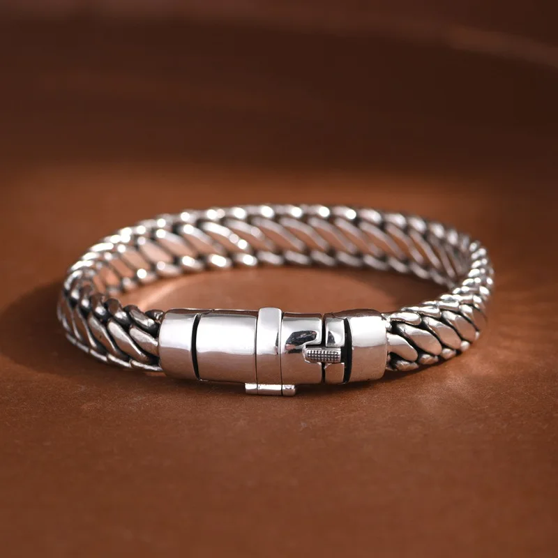 

Глянцевые мужские браслеты-цепочки из стерлингового серебра 925 пробы, плетеные браслеты, блестящие серебряные браслеты шириной 10 мм, модные хипстерские украшения
