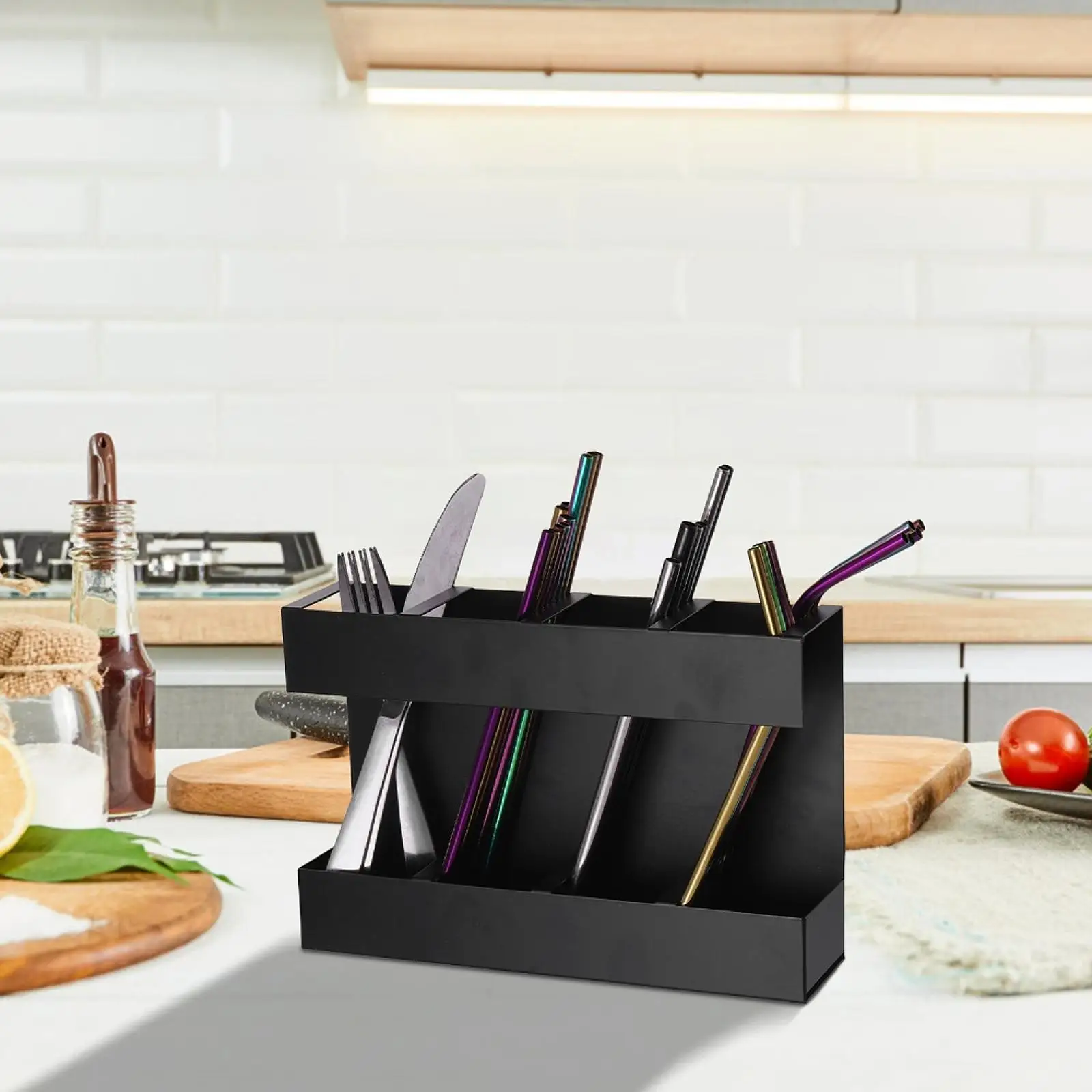 

Straw Holder for Cabinet Door 4 Slots Simple Washable Storage Container for Makeup Brushes Spoons Home Use Cafeteria Office