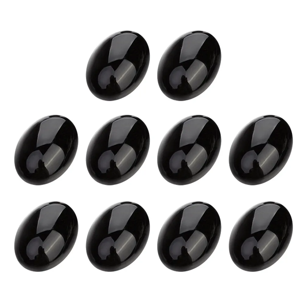 10Pcs Oval Black Agate Stone Cabochons 10x14mm Flat Base Jewelry DIY Craft Making Earring Cufflink Supplies Oval Stone Cabochons