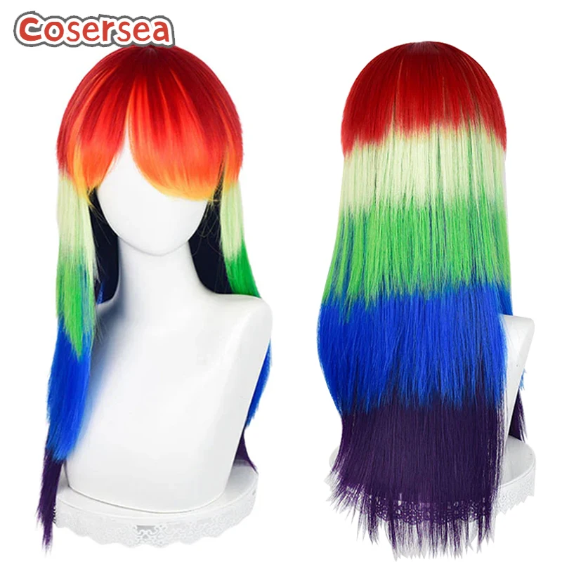 Cosersea 65cm Long Straight Rainbow Mixed Color Cosplay Wigs Fashion Women Anime Party Cos Wig Synthetic Hair Heat Resistant