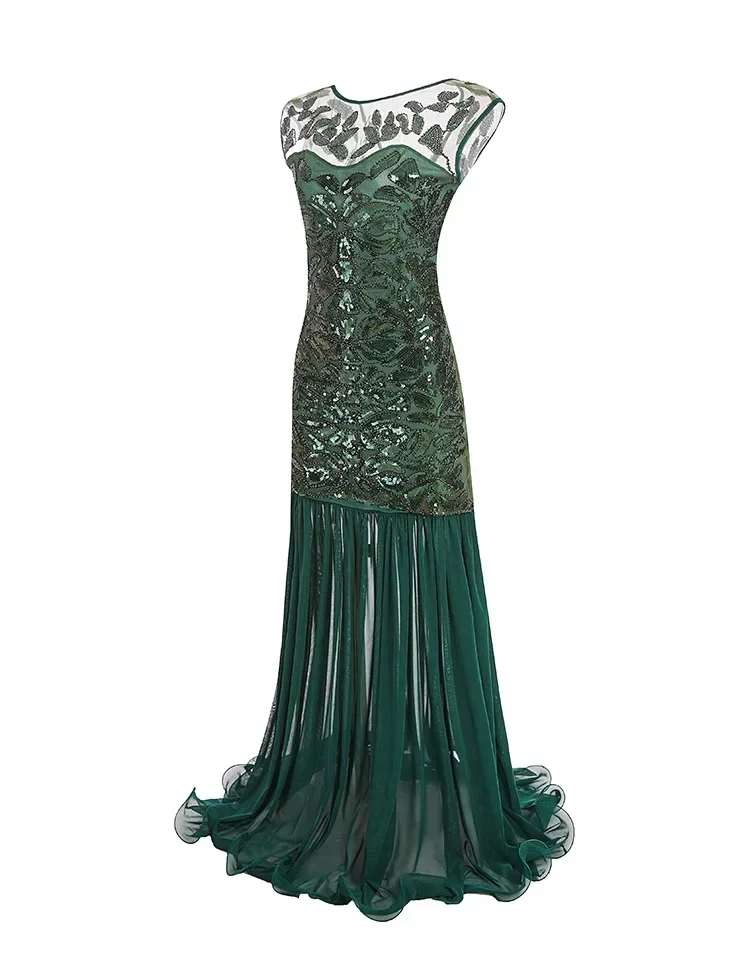 Sparkly Women Long Party Dress cosplay costume Party dress The Gatsby Vintage 1920s Flapper Beaded Sequins Maxi Sheer Dresses